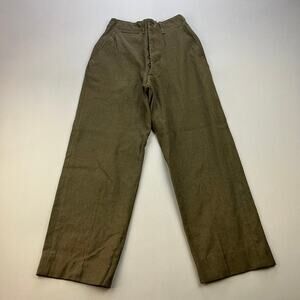 Vintage Military Pants Mens 27 Olive Green Wool Field Trousers Army WW2 40s